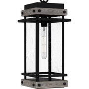 Quoizel Strader 10in 1-Light Outdoor Hanging Lantern | Farmhouse Matte Black and Clear Seedy Glass | Front Porch & Covered Patio | Model SAD1909MBK