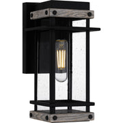 Quoizel Strader 11in 1-Light Outdoor Wall Lantern | Farmhouse Matte Black and Clear Seedy Glass | Front Porch & Entryway | Model SAD8405MBK