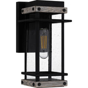 Quoizel Strader 11in 1-Light Outdoor Wall Lantern | Farmhouse Matte Black and Clear Seedy Glass | Front Porch & Entryway | Model SAD8405MBK