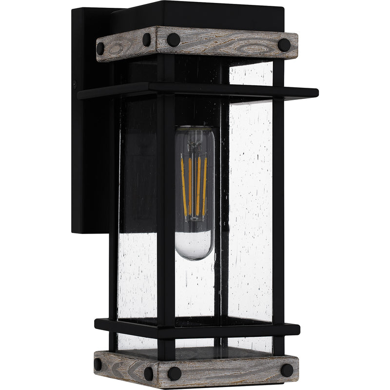 Quoizel Strader 11in 1-Light Outdoor Wall Lantern | Farmhouse Matte Black and Clear Seedy Glass | Front Porch & Entryway | Model SAD8405MBK