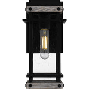 Quoizel Strader 11in 1-Light Outdoor Wall Lantern | Farmhouse Matte Black and Clear Seedy Glass | Front Porch & Entryway | Model SAD8405MBK