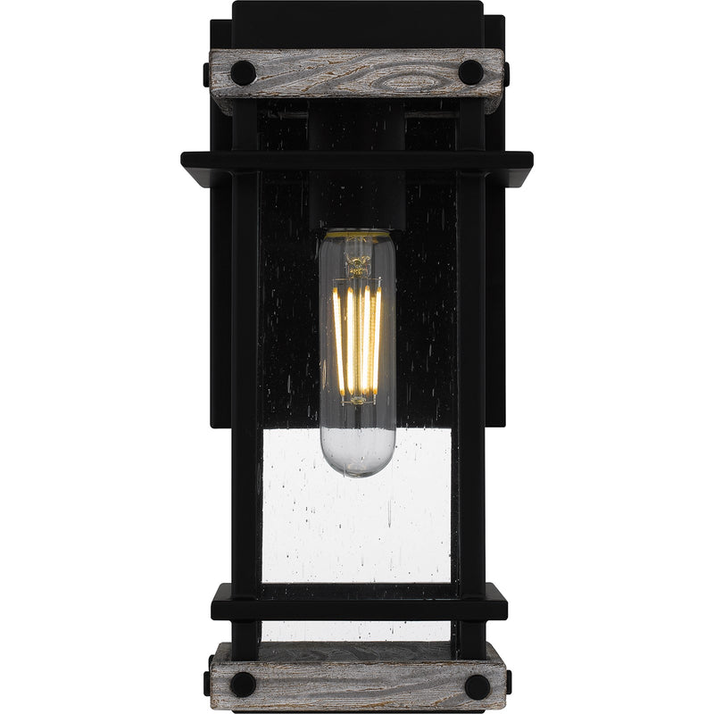 Quoizel Strader 11in 1-Light Outdoor Wall Lantern | Farmhouse Matte Black and Clear Seedy Glass | Front Porch & Entryway | Model SAD8405MBK