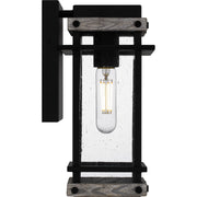 Quoizel Strader 11in 1-Light Outdoor Wall Lantern | Farmhouse Matte Black and Clear Seedy Glass | Front Porch & Entryway | Model SAD8405MBK