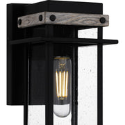 Quoizel Strader 11in 1-Light Outdoor Wall Lantern | Farmhouse Matte Black and Clear Seedy Glass | Front Porch & Entryway | Model SAD8405MBK