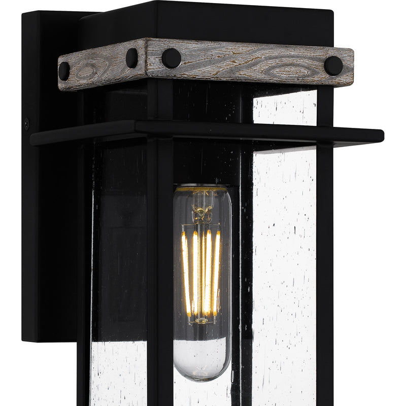 Quoizel Strader 11in 1-Light Outdoor Wall Lantern | Farmhouse Matte Black and Clear Seedy Glass | Front Porch & Entryway | Model SAD8405MBK