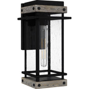 Quoizel Strader 8in 1-Light Outdoor Wall Lantern | Farmhouse Matte Black and Clear Seedy Glass | Front Porch & Entryway | Model SAD8407MBK