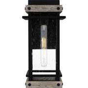 Quoizel Strader 8in 1-Light Outdoor Wall Lantern | Farmhouse Matte Black and Clear Seedy Glass | Front Porch & Entryway | Model SAD8407MBK