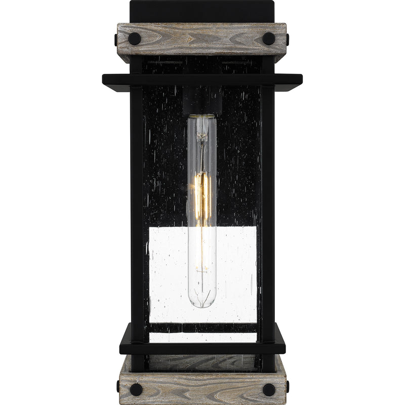 Quoizel Strader 8in 1-Light Outdoor Wall Lantern | Farmhouse Matte Black and Clear Seedy Glass | Front Porch & Entryway | Model SAD8407MBK