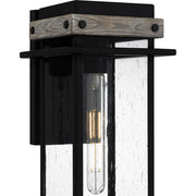 Quoizel Strader 8in 1-Light Outdoor Wall Lantern | Farmhouse Matte Black and Clear Seedy Glass | Front Porch & Entryway | Model SAD8407MBK