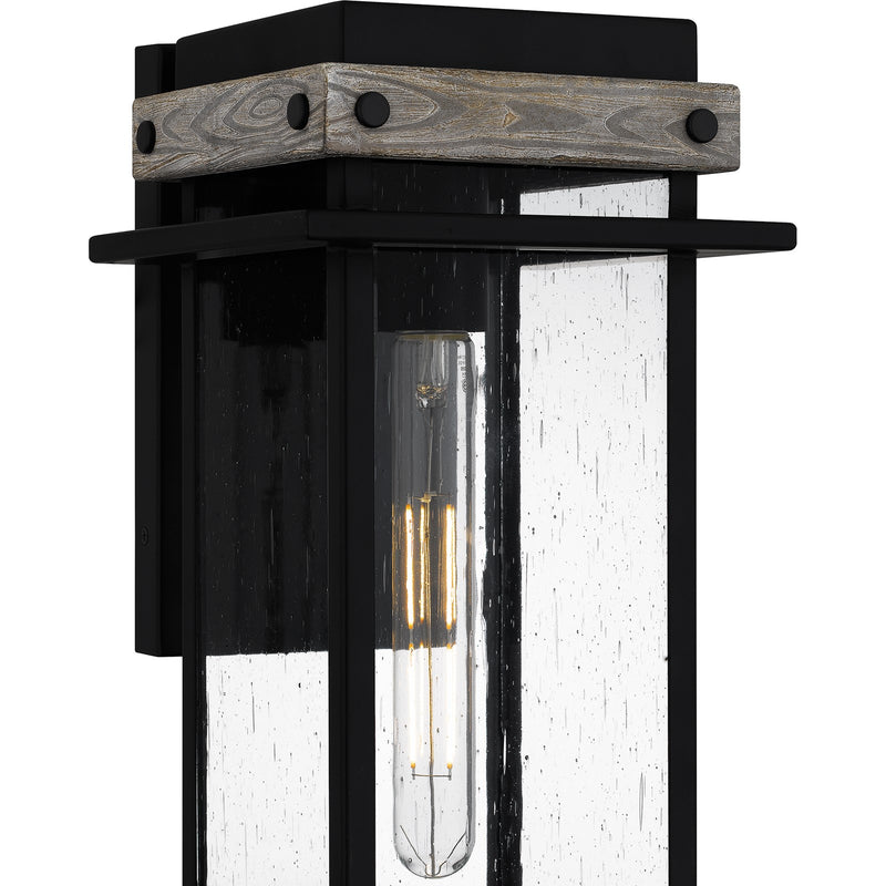 Quoizel Strader 8in 1-Light Outdoor Wall Lantern | Farmhouse Matte Black and Clear Seedy Glass | Front Porch & Entryway | Model SAD8407MBK