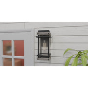 Quoizel Strader 8in 1-Light Outdoor Wall Lantern | Farmhouse Matte Black and Clear Seedy Glass | Front Porch & Entryway | Model SAD8407MBK
