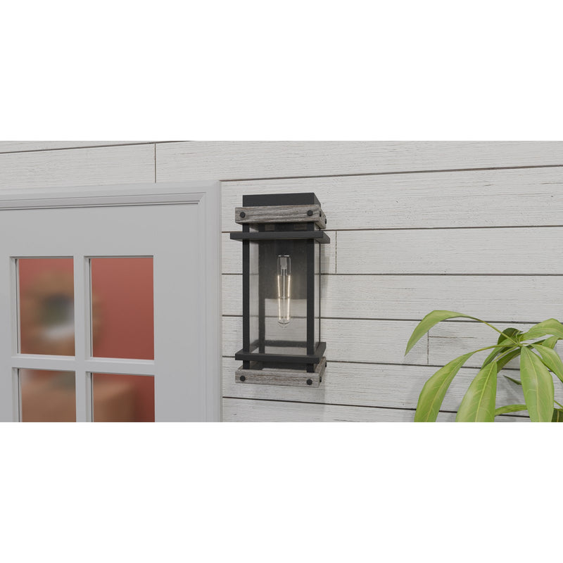 Quoizel Strader 8in 1-Light Outdoor Wall Lantern | Farmhouse Matte Black and Clear Seedy Glass | Front Porch & Entryway | Model SAD8407MBK