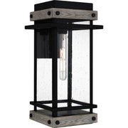 Quoizel Strader 10in 1-Light Outdoor Wall Lantern | Farmhouse Matte Black and Clear Seedy Glass | Front Porch & Entryway | Model SAD8409MBK