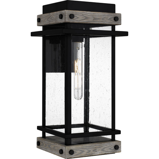 Quoizel Strader 10in 1-Light Outdoor Wall Lantern | Farmhouse Matte Black and Clear Seedy Glass | Front Porch & Entryway | Model SAD8409MBK