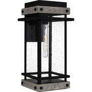 Quoizel Strader 10in 1-Light Outdoor Wall Lantern | Farmhouse Matte Black and Clear Seedy Glass | Front Porch & Entryway | Model SAD8409MBK