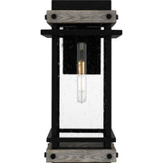 Quoizel Strader 10in 1-Light Outdoor Wall Lantern | Farmhouse Matte Black and Clear Seedy Glass | Front Porch & Entryway | Model SAD8409MBK