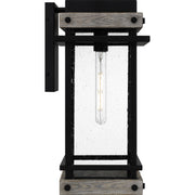 Quoizel Strader 10in 1-Light Outdoor Wall Lantern | Farmhouse Matte Black and Clear Seedy Glass | Front Porch & Entryway | Model SAD8409MBK