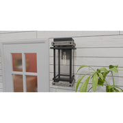 Quoizel Strader 10in 1-Light Outdoor Wall Lantern | Farmhouse Matte Black and Clear Seedy Glass | Front Porch & Entryway | Model SAD8409MBK