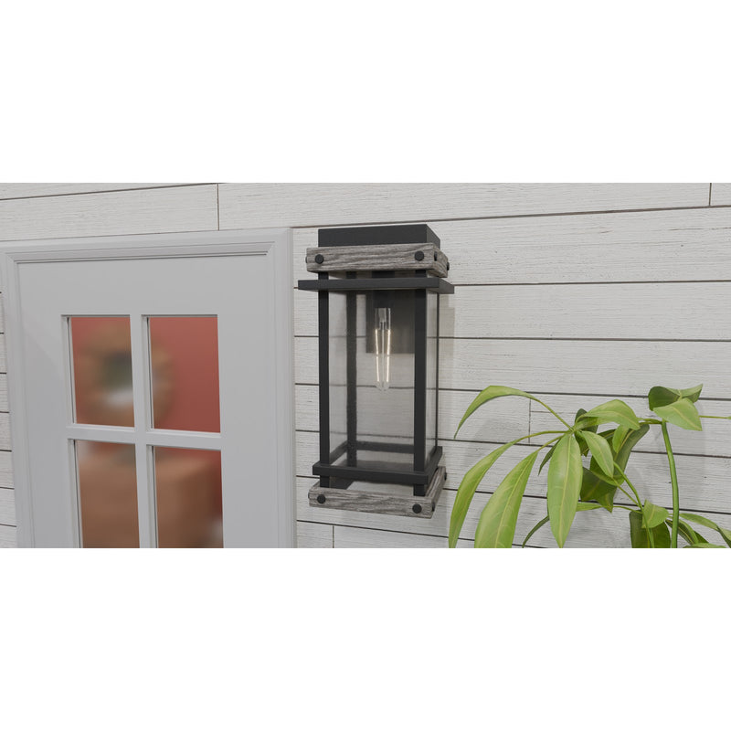 Quoizel Strader 10in 1-Light Outdoor Wall Lantern | Farmhouse Matte Black and Clear Seedy Glass | Front Porch & Entryway | Model SAD8409MBK