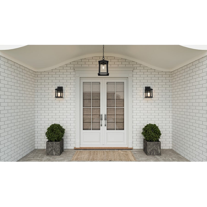 Quoizel Satterfield 1 Light Outdoor Lantern, Black/Clear Seedy