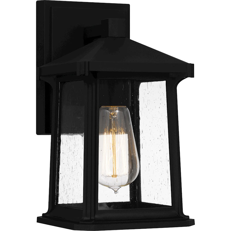 Quoizel Satterfield 1 Light Outdoor Lantern, Black/Clear Seedy