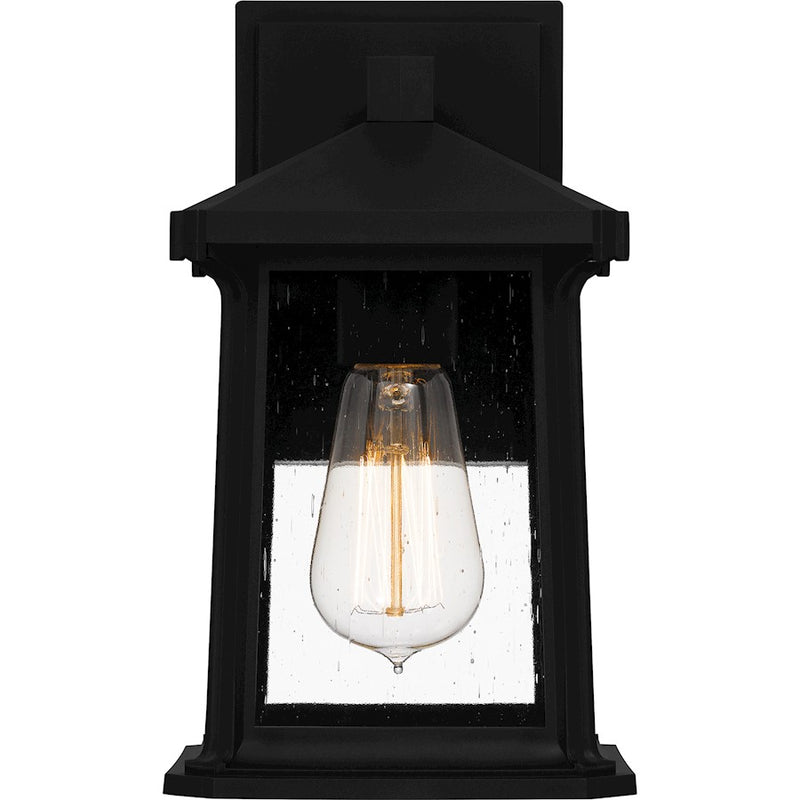 Quoizel Satterfield 1 Light Outdoor Lantern, Black/Clear Seedy
