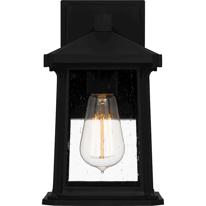 Quoizel Satterfield 1 Light Outdoor Lantern, Black/Clear Seedy