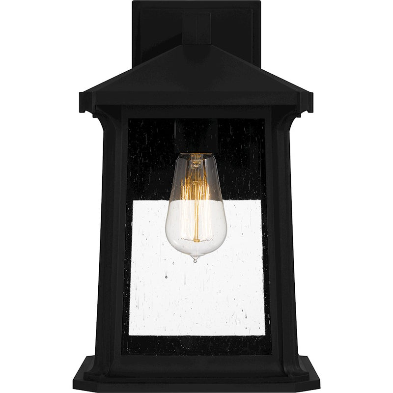 Quoizel Satterfield 1 Light Outdoor Lantern, Black/Clear Seedy
