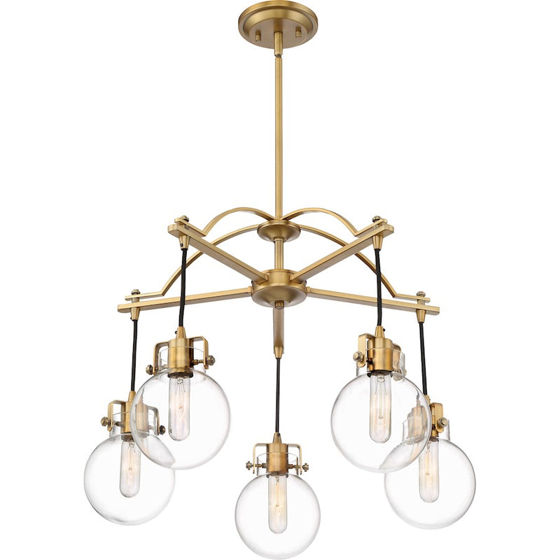 Quoizel 5 Light Sidwell Chandelier, Weathered Brass