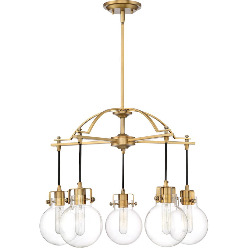 Quoizel 5 Light Sidwell Chandelier, Weathered Brass