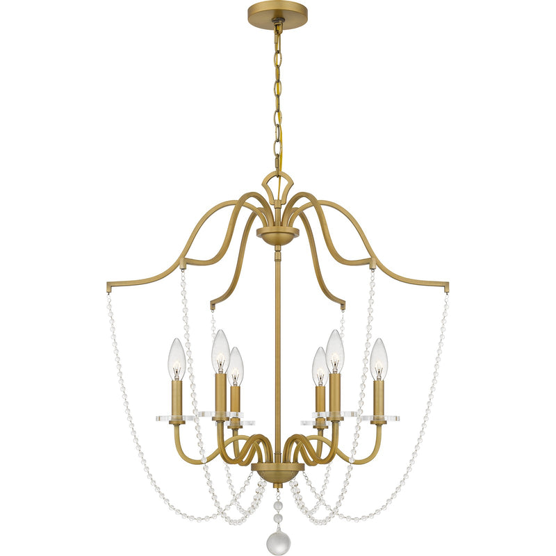 Quoizel Sunday 28in 6-Light Chandelier | Glam Aged Brass and Clear Crystal Glass | Dining Room & Foyer | 28 x 28 x 31.5 in | Model SDY5028AB