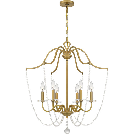 Quoizel Sunday 28in 6-Light Chandelier | Glam Aged Brass and Clear Crystal Glass | Dining Room & Foyer | 28 x 28 x 31.5 in | Model SDY5028AB