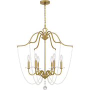 Quoizel Sunday 28in 6-Light Chandelier | Glam Aged Brass and Clear Crystal Glass | Dining Room & Foyer | 28 x 28 x 31.5 in | Model SDY5028AB