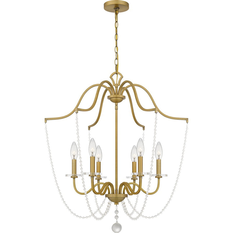Quoizel Sunday 28in 6-Light Chandelier | Glam Aged Brass and Clear Crystal Glass | Dining Room & Foyer | 28 x 28 x 31.5 in | Model SDY5028AB