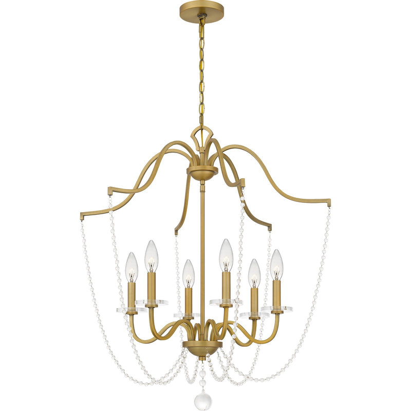 Quoizel Sunday 28in 6-Light Chandelier | Glam Aged Brass and Clear Crystal Glass | Dining Room & Foyer | 28 x 28 x 31.5 in | Model SDY5028AB