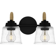 Quoizel Seabreeze 14.5in 2-Light Vanity Light | Coastal Matte Black and Clear Hammered Glass | Bathroom Vanity | Model SEB8614MBK