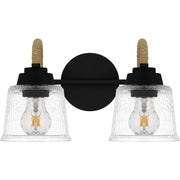 Quoizel Seabreeze 14.5in 2-Light Vanity Light | Coastal Matte Black and Clear Hammered Glass | Bathroom Vanity | Model SEB8614MBK