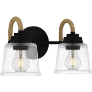 Quoizel Seabreeze 14.5in 2-Light Vanity Light | Coastal Matte Black and Clear Hammered Glass | Bathroom Vanity | Model SEB8614MBK