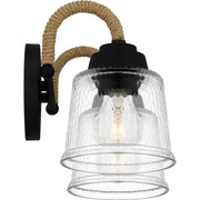 Quoizel Seabreeze 14.5in 2-Light Vanity Light | Coastal Matte Black and Clear Hammered Glass | Bathroom Vanity | Model SEB8614MBK