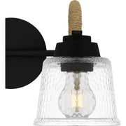 Quoizel Seabreeze 14.5in 2-Light Vanity Light | Coastal Matte Black and Clear Hammered Glass | Bathroom Vanity | Model SEB8614MBK