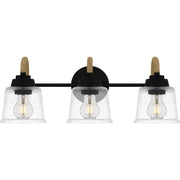 Quoizel Seabreeze 22.5in 3-Light Vanity Light | Coastal Matte Black and Clear Hammered Glass | Bathroom Vanity | Model SEB8622MBK