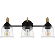 Quoizel Seabreeze 22.5in 3-Light Vanity Light | Coastal Matte Black and Clear Hammered Glass | Bathroom Vanity | Model SEB8622MBK