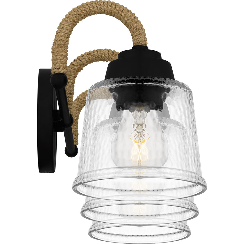 Quoizel Seabreeze 22.5in 3-Light Vanity Light | Coastal Matte Black and Clear Hammered Glass | Bathroom Vanity | Model SEB8622MBK