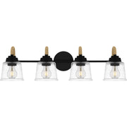 Quoizel Seabreeze 31in 4-Light Vanity Light | Coastal Matte Black and Clear Hammered Glass | Bathroom Vanity | 31 x 7.75 x 8.25 in | Model SEB8631MBK