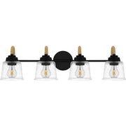 Quoizel Seabreeze 31in 4-Light Vanity Light | Coastal Matte Black and Clear Hammered Glass | Bathroom Vanity | 31 x 7.75 x 8.25 in | Model SEB8631MBK