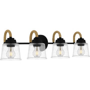 Quoizel Seabreeze 31in 4-Light Vanity Light | Coastal Matte Black and Clear Hammered Glass | Bathroom Vanity | 31 x 7.75 x 8.25 in | Model SEB8631MBK