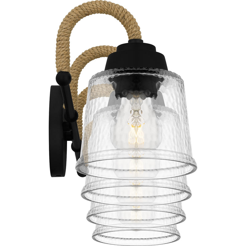 Quoizel Seabreeze 31in 4-Light Vanity Light | Coastal Matte Black and Clear Hammered Glass | Bathroom Vanity | 31 x 7.75 x 8.25 in | Model SEB8631MBK