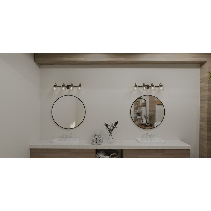 Quoizel Seabreeze 31in 4-Light Vanity Light | Coastal Matte Black and Clear Hammered Glass | Bathroom Vanity | 31 x 7.75 x 8.25 in | Model SEB8631MBK