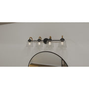 Quoizel Seabreeze 31in 4-Light Vanity Light | Coastal Matte Black and Clear Hammered Glass | Bathroom Vanity | 31 x 7.75 x 8.25 in | Model SEB8631MBK