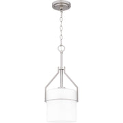 Quoizel Seymour 8.5in 1-Light Mini Pendant | Transitional Brushed Nickel and Opal Etched Ribbed Glass | Kitchen Island & Dining | Model SEY1508BN